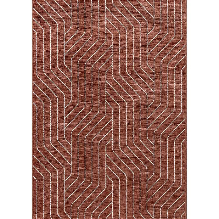 Dekoria Teppich Velvet beige/rust 120x170cm -  - Terrakottafarbener Webteppich mit weißem geometrischem Zickzackmuster.