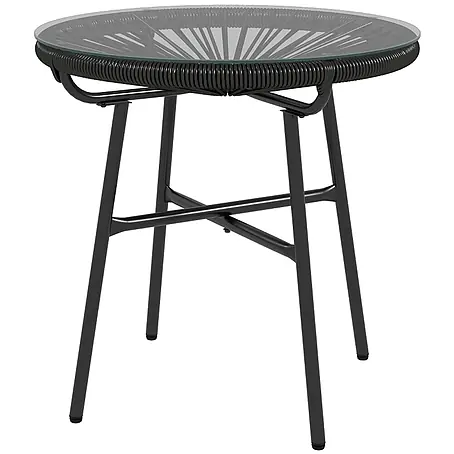 SONNENH Garten-Beistelltisch 50 x 50 x 50 cm Schwarz aus Rattan
