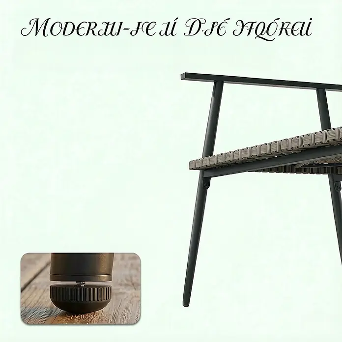 SONNENH Gartenbank 2-Sitzer 110 x 58 x 78 cm Grau aus Rattan -  - Dunkles Möbelbein mit Geflechtdetail. Einsatz zeigt einen verstellbaren Möbelfuß auf Holz.