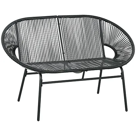 SONNENH Gartenbank 2-Sitzer 132 x 72 x 83 cm Schwarz aus Rattan