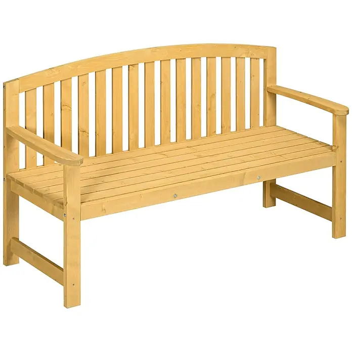SONNENH Gartenbank 2-Sitzer 143 x 51 x 85 cm Orange aus Holz -  - Eine Gartenbank aus hellem Holz mit Lattenrost, Armlehnen und geschwungener Rückenlehne, ideal für draußen.