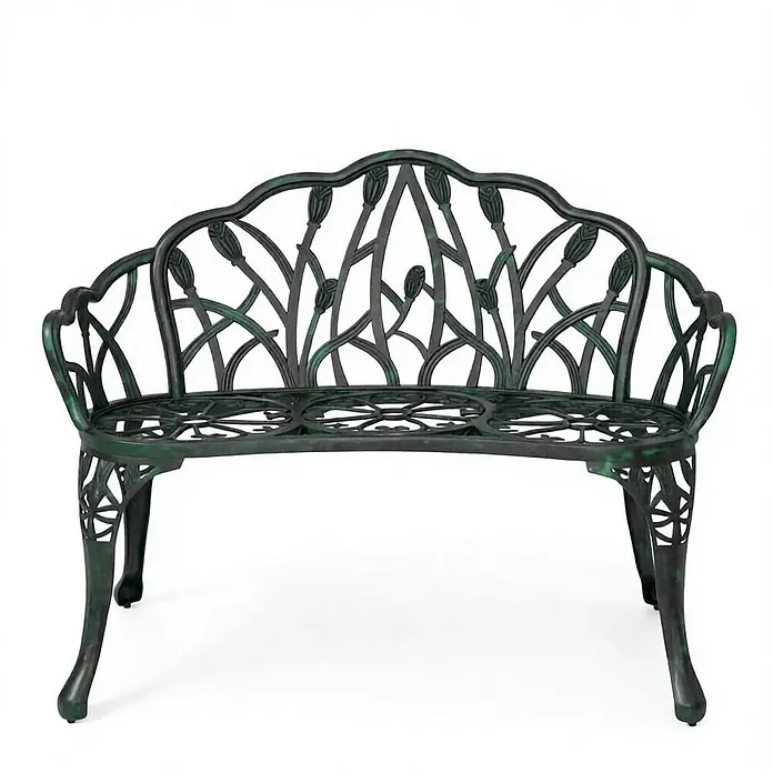 SONNENH Gartenbank 99 x 57 x 78 cm Grün aus Aluminium -  - Gartenbank aus Gusseisen mit dunkelgrüner Patina und aufwendigen Blumen- und Laubmustern auf Rückenlehne und Sitzfläche.