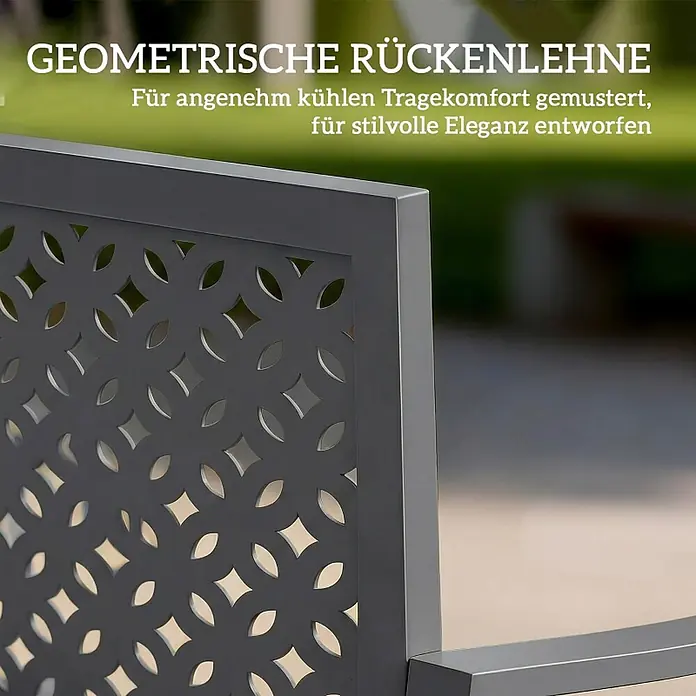 SONNENH Gartenbank 2-Sitzer 127 x 61 x 85 cm Dunkelgrau aus Stahl -  - Dunkelgraue Rückenlehne aus Metall mit geometrischem, durchbrochenem Muster für kühlen Komfort und stilvolle Eleganz.