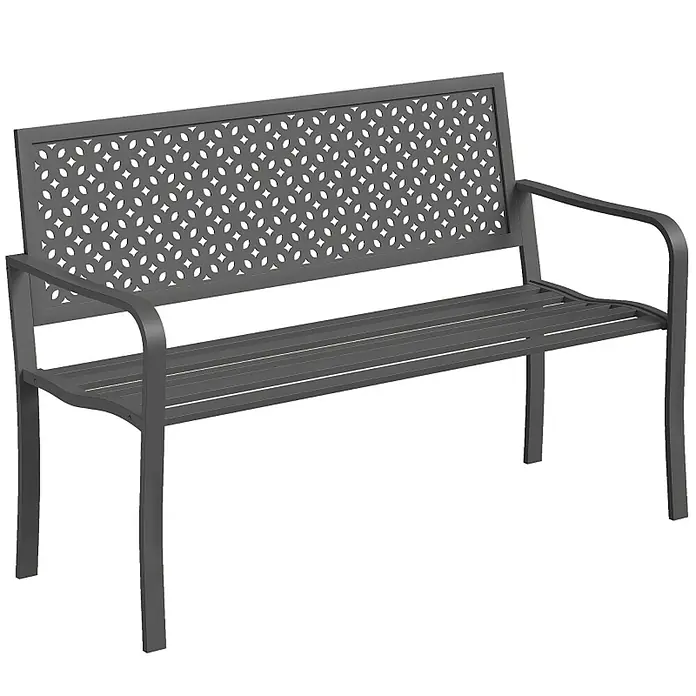 SONNENH Gartenbank 2-Sitzer 127 x 61 x 85 cm Dunkelgrau aus Stahl -  - Dunkelgraue Metall-Gartenbank mit dekorativem geometrischem Muster auf der Rückenlehne und Lattenrostsitzfläche.