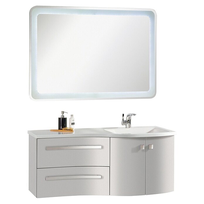 Camargue Wave Inbouwwastafel (55 x 120 cm, Rechts, Mineraalmarmer, Wit)