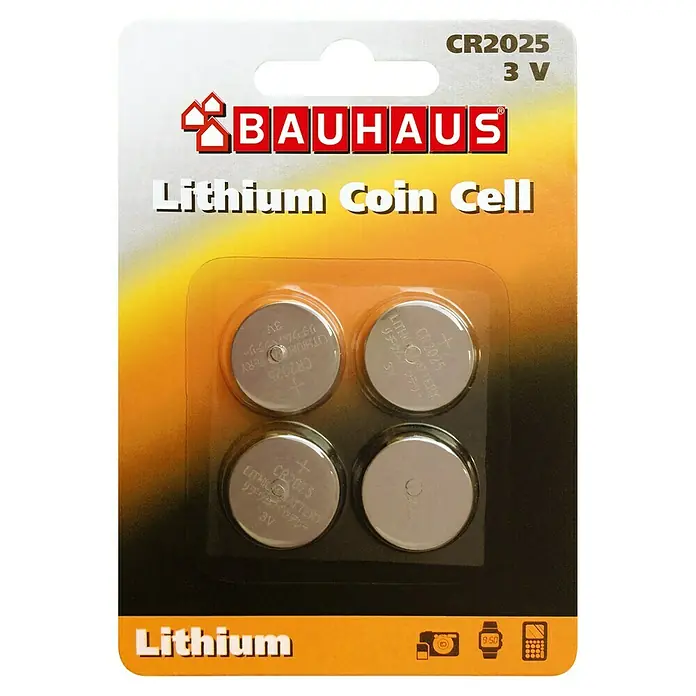 BAUHAUS Knopfzelle CR2025 - CR2025, 3 V, Anzahl: 4 Stk. - Eine Packung BAUHAUS CR2025 Lithium Knopfzellen-Batterien, 3 V. Ideal für Uhren, Taschenrechner und andere elektronische Geräte.