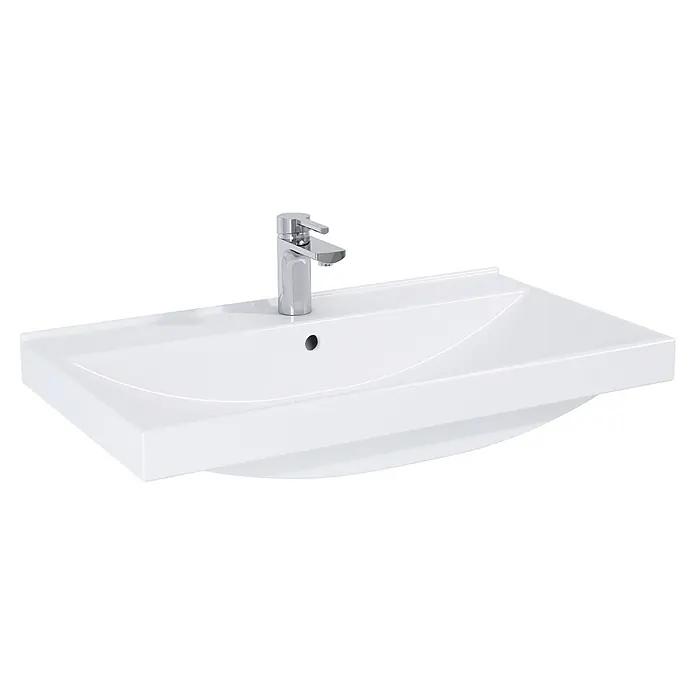 Inspira Aufsatzwaschbecken Moon/Lynn/Yasumi/Inspira - 81 x 46 cm, Weiß - Modernes weißes Keramik-Waschbecken mit integriertem Chrom-Wasserhahn und Abfluss.