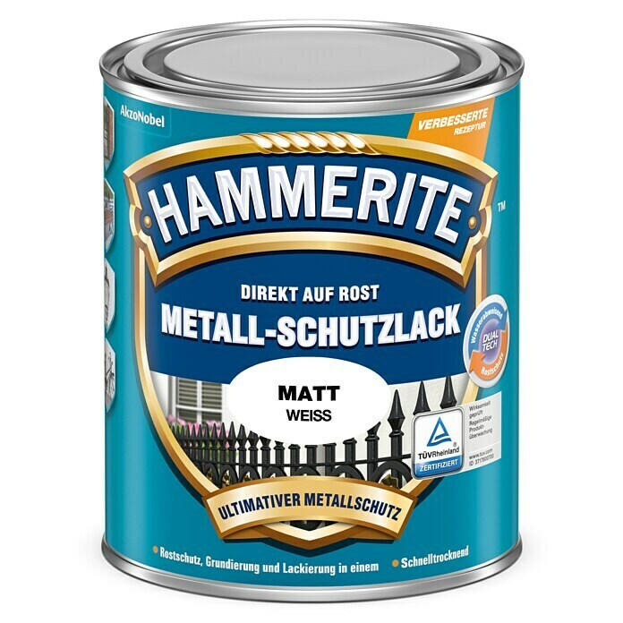 Hammerite Metall-Schutzlack (Weiß, 750 ml, Matt, Lösemittelhaltig)
