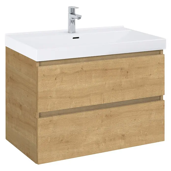 Inspira Aufsatzwaschbecken Moon/Lynn/Yasumi/Inspira - 81 x 46 cm, Weiß - Helles Badmöbel mit weißem Keramikwaschbecken und Chromarmatur, mit zwei Schubladen.