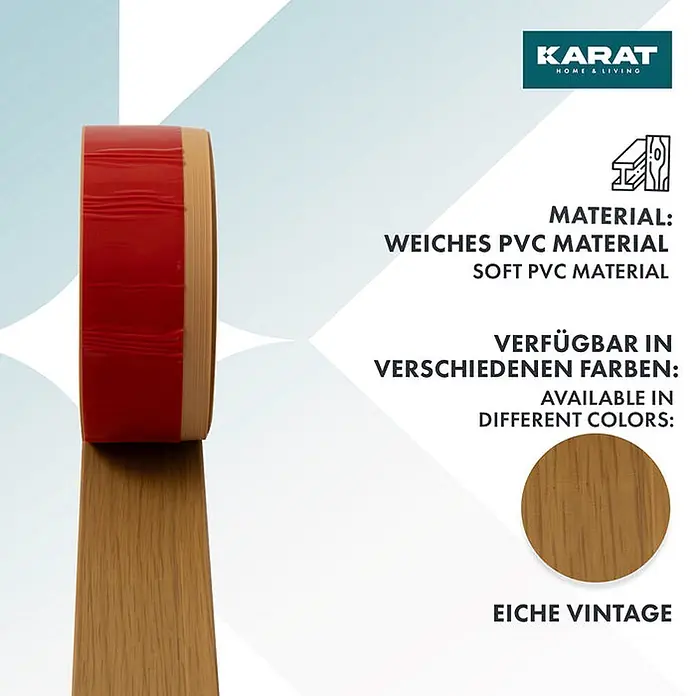 Floordirekt Selbstklebende Sockelleiste Oslo Eiche-Vintage 10 m -  - Rolle aus weichem PVC-Material in Vintage-Eiche-Optik, teilweise abgerollt zur Texturdarstellung. In verschiedenen Farben erhältlich.