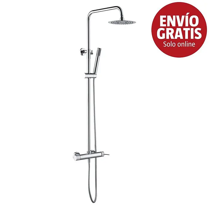 Imex Line Sistema de ducha - Con grifo monomando, Cromo - Sistema de ducha de cromo pulido con gran rociador redondo, ducha de mano y mezclador termostático.