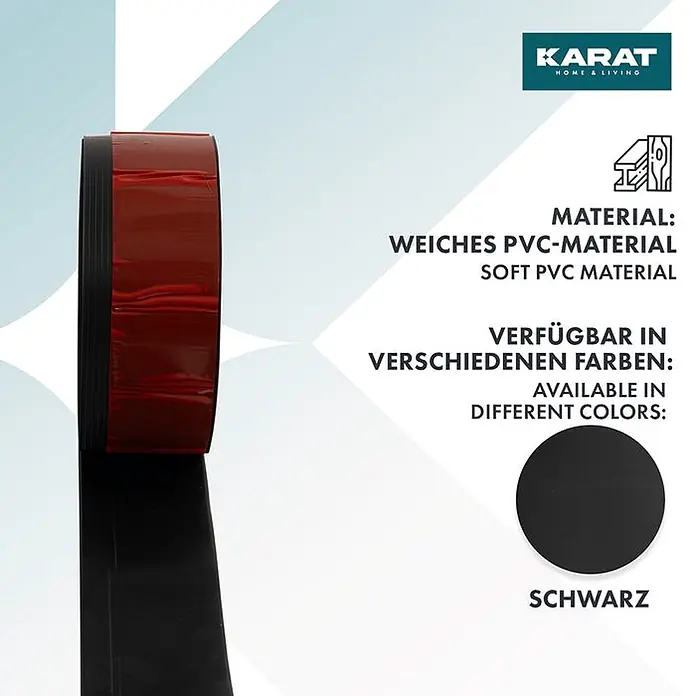 Floordirekt Selbstklebende Sockelleiste Oslo Schwarz 10 m -  - Schwarze Rolle aus weichem PVC-Band. Aus flexiblem PVC-Material, in verschiedenen Farben erhältlich.