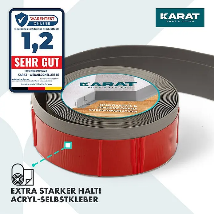 Floordirekt Selbstklebende Sockelleiste Oslo Grau 25 m -  - Graue Weichsockelleiste mit starkem Acryl-Selbstkleber, ausgezeichnet mit „Sehr Gut“.