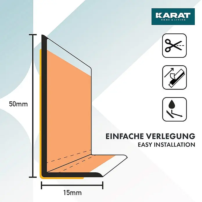 Floordirekt Selbstklebende Sockelleiste Oslo Grau 25 m -  - Schwarzes L-Profil, 50x15mm, selbstklebend und wasserdicht. Einfach zuzuschneiden und anzubringen.