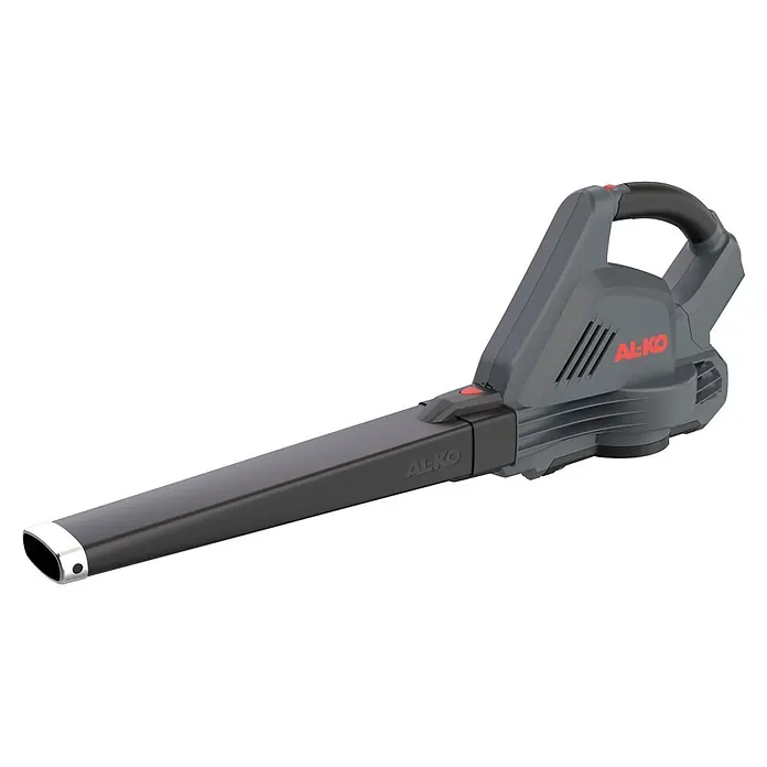 AL-KO Akku-Laubbläser-Set LBVT 3680 Set - L x B x H: 575 x 335 x 350 mm, 45 l, Schwarz - Graues und schwarzes AL-KO Laubblasgerät mit langer Düse, schräg von vorne gesehen.