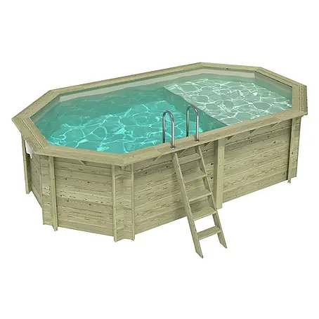 Holzpool NEMO 5.79 x 3.49 - H.1.45 m, Liegefläche, sandfarben, verschraubt