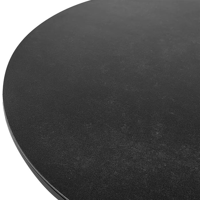 Runder Tisch OLMETTO in Schwarz - (W) 110 x (H) 74 x - L - Nahaufnahme einer schwarzen, texturierten runden Tischplatte.