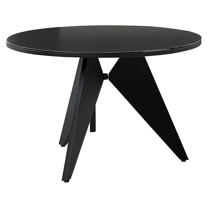 Runder Tisch OLMETTO in Schwarz - (W) 110 x (H) 74 x - L - Runder schwarzer Tisch mit kantigem, geometrischem Fußdesign.