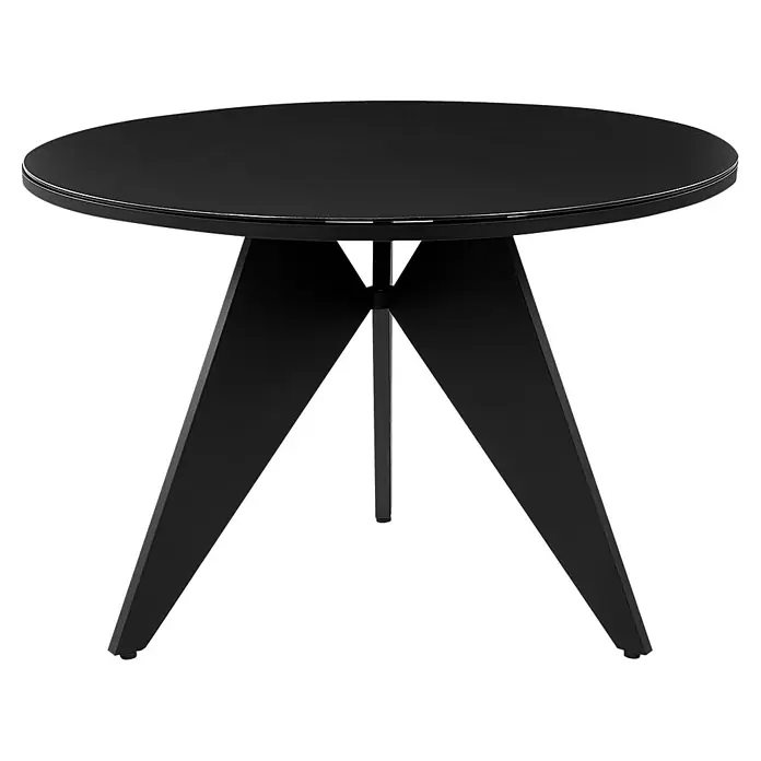 Runder Tisch OLMETTO in Schwarz - (W) 110 x (H) 74 x - L - Schwarzer runder Tisch mit matter Oberfläche und einzigartigem, kantigem Untergestell. Die Tischplatte hat einen dezenten Silberrand.