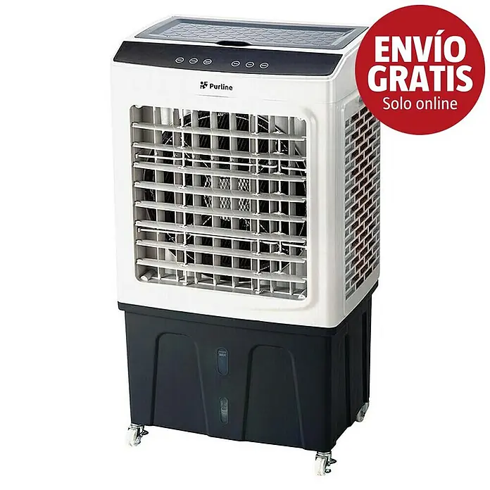 Purline Rafy Climatizador evaporativo 175 - Blanco y Negro - Enfriador de aire evaporativo portátil blanco y negro con panel de control superior y ruedas.