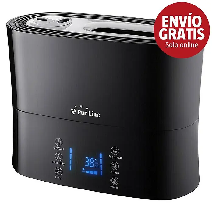 Purline Humidificador Hydro 14 - 6,2 x 23 x 23 cm, Negro - Humidificador negro Pur Line con pantalla digital y controles.