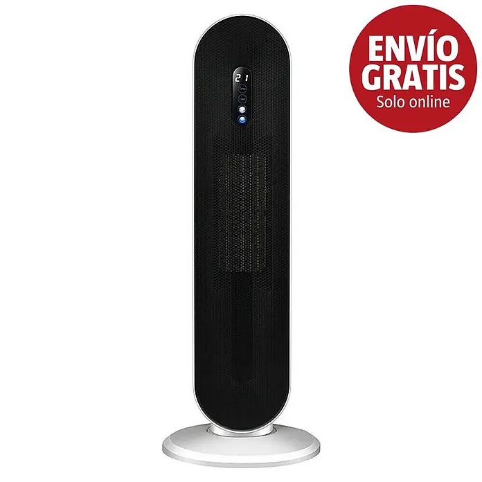 Purline Calefactor de aire digital HOTI T40 - 2.000 W, Negro - Calefactor de torre negro con pantalla digital, botones de control y base redonda.