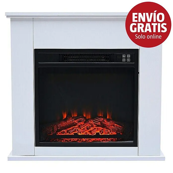 Purline Chimenea eléctrica con marco MDF CHE-610 - Blanco, 1.000 W - 2.000 W, 24 x 63 x 63 cm - Chimenea eléctrica blanca con efecto realista de leños y llamas.