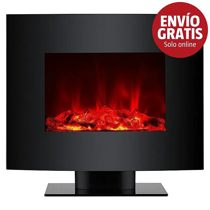 Purline Chimenea eléctrica CHE-340 - Negro, 2.000 W, 15,5 x 52 x 66 cm - Chimenea eléctrica negra de pie con efecto de llama realista y brasas incandescentes.