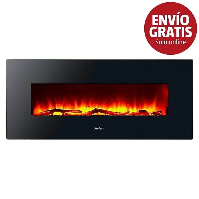 Purline Chimenea eléctrica CHE-515 - Negro, 1.600 W, 13 x 128 x 25 cm - Chimenea eléctrica rectangular negra Pur Line con llamas artificiales realistas.