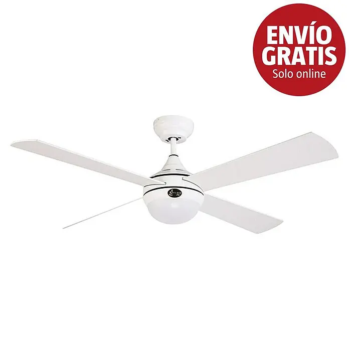 Purline Ventilador de techo Raica - Blanco, 122 cm, 20 W - Ventilador de techo blanco con cuatro aspas y luz integrada.