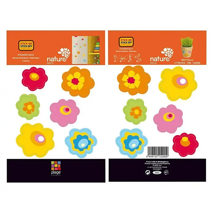 Vinilo de pared - Flores de colores, Multicolor, Plástico - Set de adhesivos "Nature Deco" con diseños florales coloridos, perfectos para decorar y reposicionar, ideales para habitaciones infantiles.
