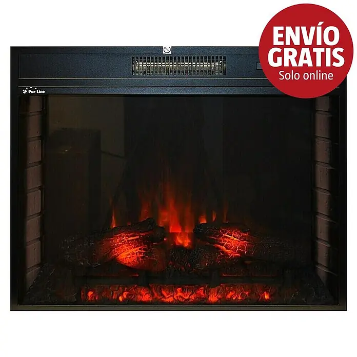 Purline Chimenea eléctrica CHE-630 - Negro, 2.000 W, 25,4 x 76,4 x 60,5 cm - Inserto de chimenea eléctrica negro con troncos artificiales incandescentes y efecto de llama realista, con ventilación superior.