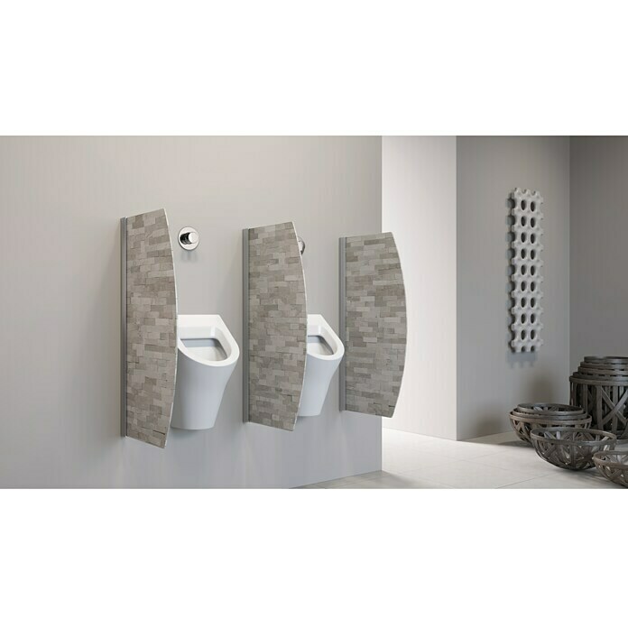 GEO Urinal-Trennwand Radius 10 (50 x 90 cm, Aluminium-Verbundplatte mit Polyethylen-Kern, Dekor: Pietra)