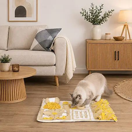 belviona Schnüffelmatte für Katzen, Leckerlisuche, 70x60 cm, gelb/braun