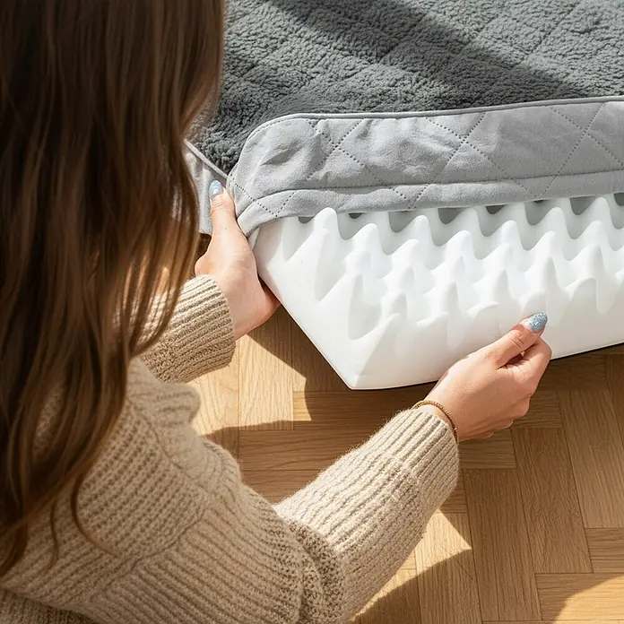 belviona Hundebett 76x51 cm, orthopädisch, Bezug waschbar, anthrazit -  - Graues Haustierbett mit abnehmbarem Steppbezug und weißem Wellenschaumkern.