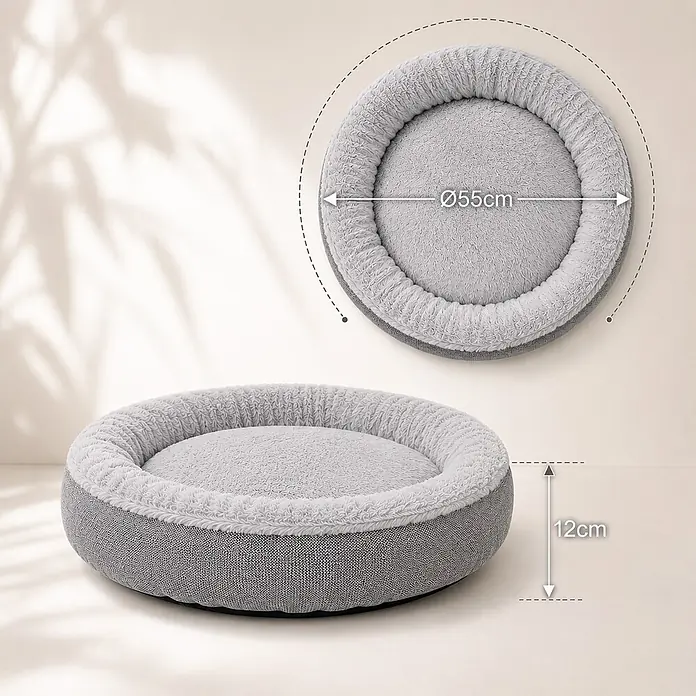 belviona Katzenbett 55 cm, abnehmbarer Bezug, waschbar & rutschfest, grau -  - Rundes graues Haustierbett mit flauschigem Inneren und gewebter Außenseite, Ø55cm und 12cm hoch.