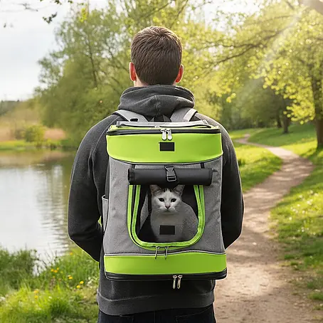 belviona Katzenrucksack mit Belüftung & Regenschutz,grün
