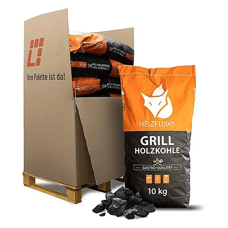 Grillholzkohle in Gastro-Qualität 10kg x 12 Sack 120kg Palette