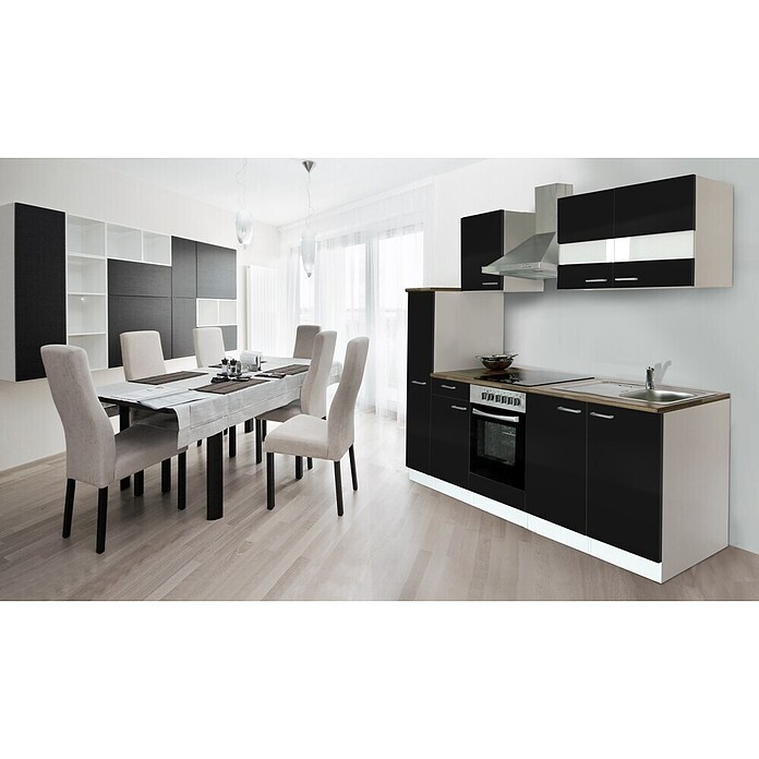 Respekta Composición de cocina (Ancho: 240 cm, Con dispositivos eléctricos, Negro)
