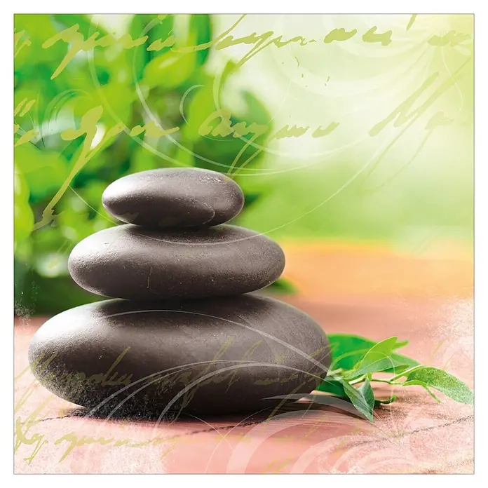 ProArt Glasbild - Wellness II, B x H: 20 x 20 cm - Zen-Steine mit Grünpflanzen, die eine Atmosphäre der Ruhe und Entspannung schaffen. Ideal für Wellness- und Meditationsprodukte.