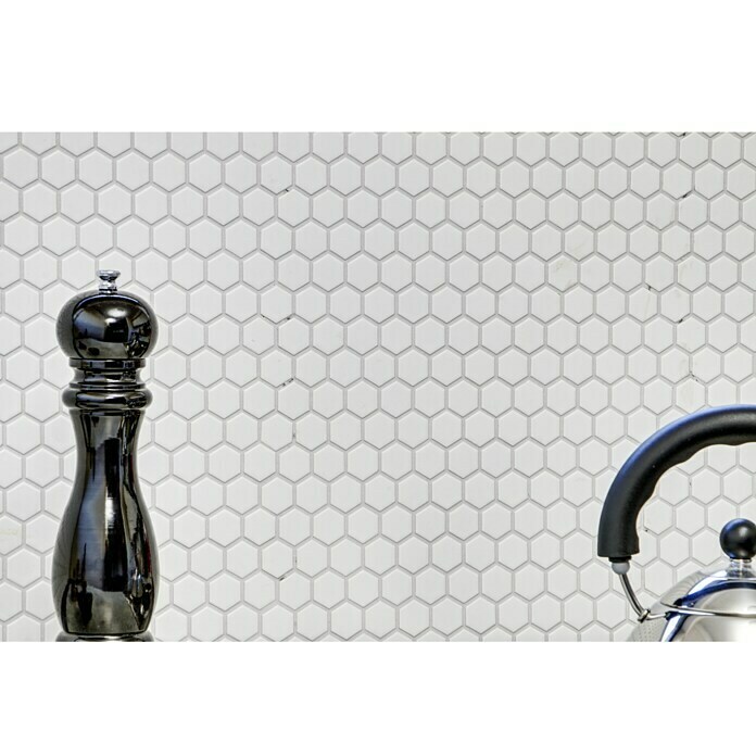 Mosaikfliese Hexagon Uni HX 055 (26 x 30 cm, Weiß, Matt)