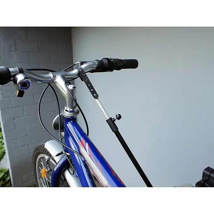 Eufab Fahrradmontageständer PROFI - Geeignet für: Rahmenstärke 2,5 - 4 cm, Nutzlast: 30 kg - Fahrradlenker mit montiertem Fahrradständer. Das Zubehör ist aus Aluminium und hat eine schwarze Halterung zur Befestigung am Lenker.