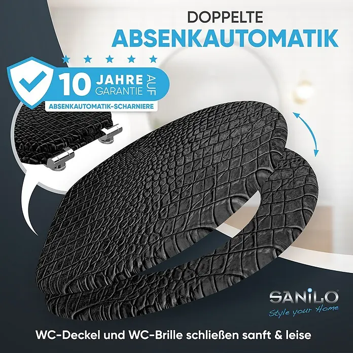 WC Sitz mit Absenkautomatik Leder -  - Schwarzer WC-Sitz in Krokodilleder-Optik mit Absenkautomatik.
