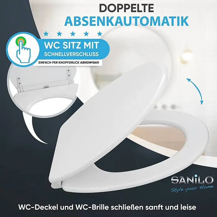 WC-Sitz mit Absenkautomatik & Top Fix Glitzer Weiß -  - Weißer WC-Sitz mit Doppel-Absenkautomatik und Schnellverschluss für sanftes, leises Schließen und einfache Abnahme.