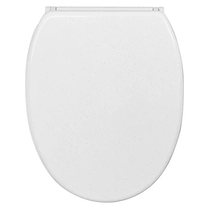 WC-Sitz mit Absenkautomatik & Top Fix Glitzer Weiß -  - Glänzender weißer Toilettensitz mit feinem gesprenkelten Muster.