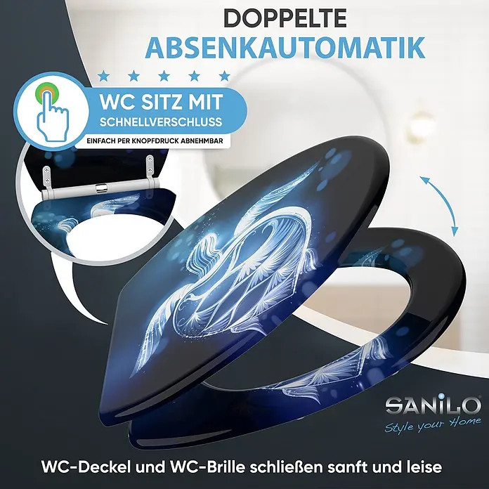 WC-Sitz mit Absenkautomatik & Top Fix Glow Turtle -  - Dunkelblauer WC-Sitz mit leuchtendem Muster, doppelter Absenkautomatik und Schnellverschluss zum einfachen Abnehmen.