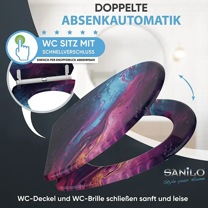 WC Sitz mit Absenkautomatik Lumen -  - Bunter WC-Sitz mit abstraktem Muster, doppelter Absenkautomatik und Schnellverschluss.