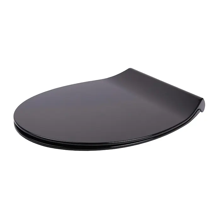 WC-Sitz mit Absenkautomatik Flat Schwarz -  - Schwarzer glänzender Toilettensitz mit moderner, geschwungener Form.