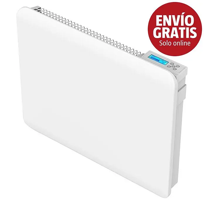 Purline Emisor térmico Ceramic A1000 WiFi - 1.000 W, Blanco, 9 x 60 x 50 cm, Cerámico - Radiador eléctrico blanco con rejillas superiores y pantalla digital.