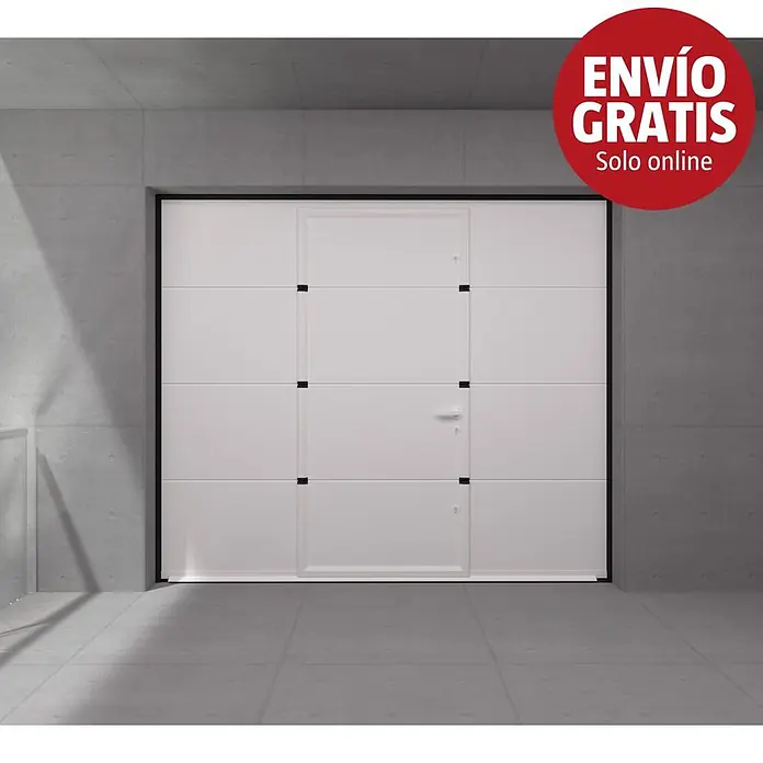 Solid Elements Puerta de garaje seccional PRO - 250 x 212,5 cm, Blanco, Peatonal - Puerta de garaje seccional blanca con puerta peatonal integrada.